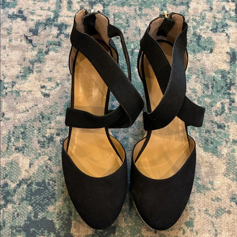 Talbots Black Canvas Espadrille Wedge Sandals